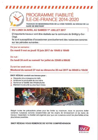 Programme travaux SNCF Bretigny